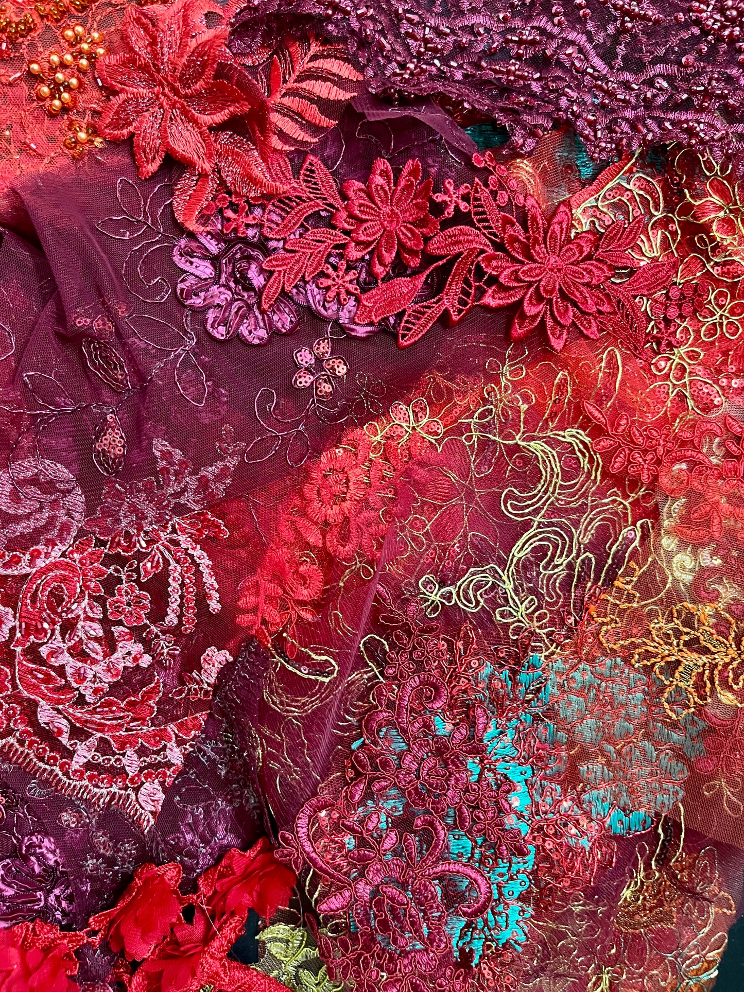 Lace Remnants -Red and Gold