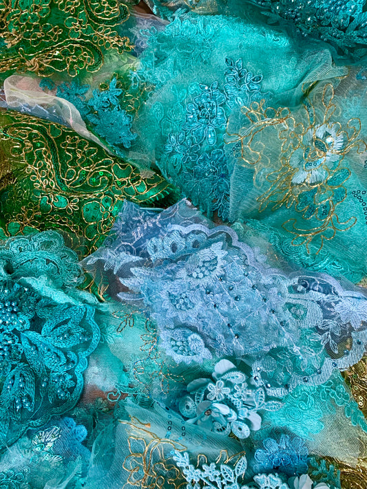 Lace Remnants -#7 Green and Turquoise Mix