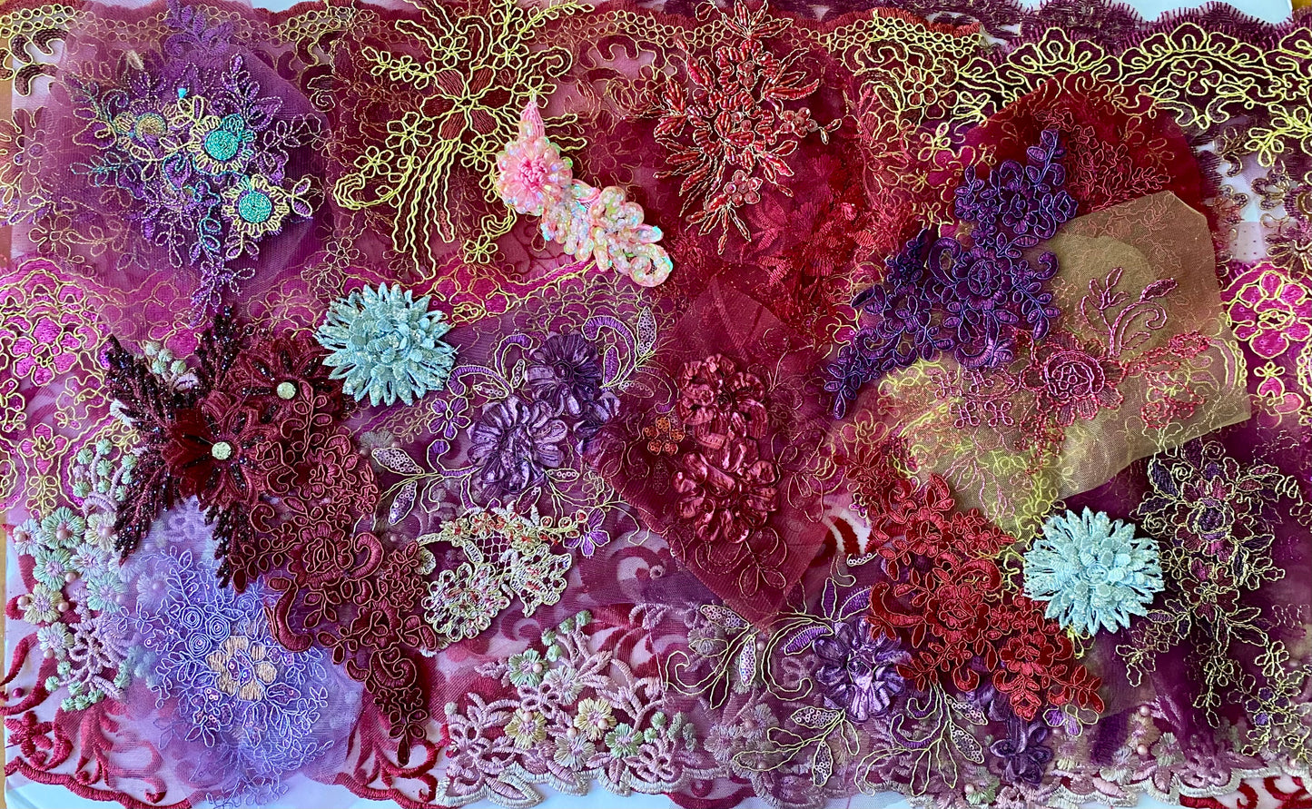 Lace Remnants -Dark Purple and Wine  Mix