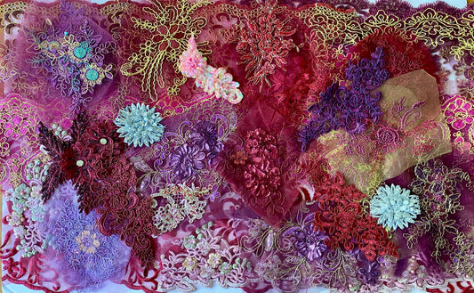 Lace Remnants -Dark Purple and Wine  Mix