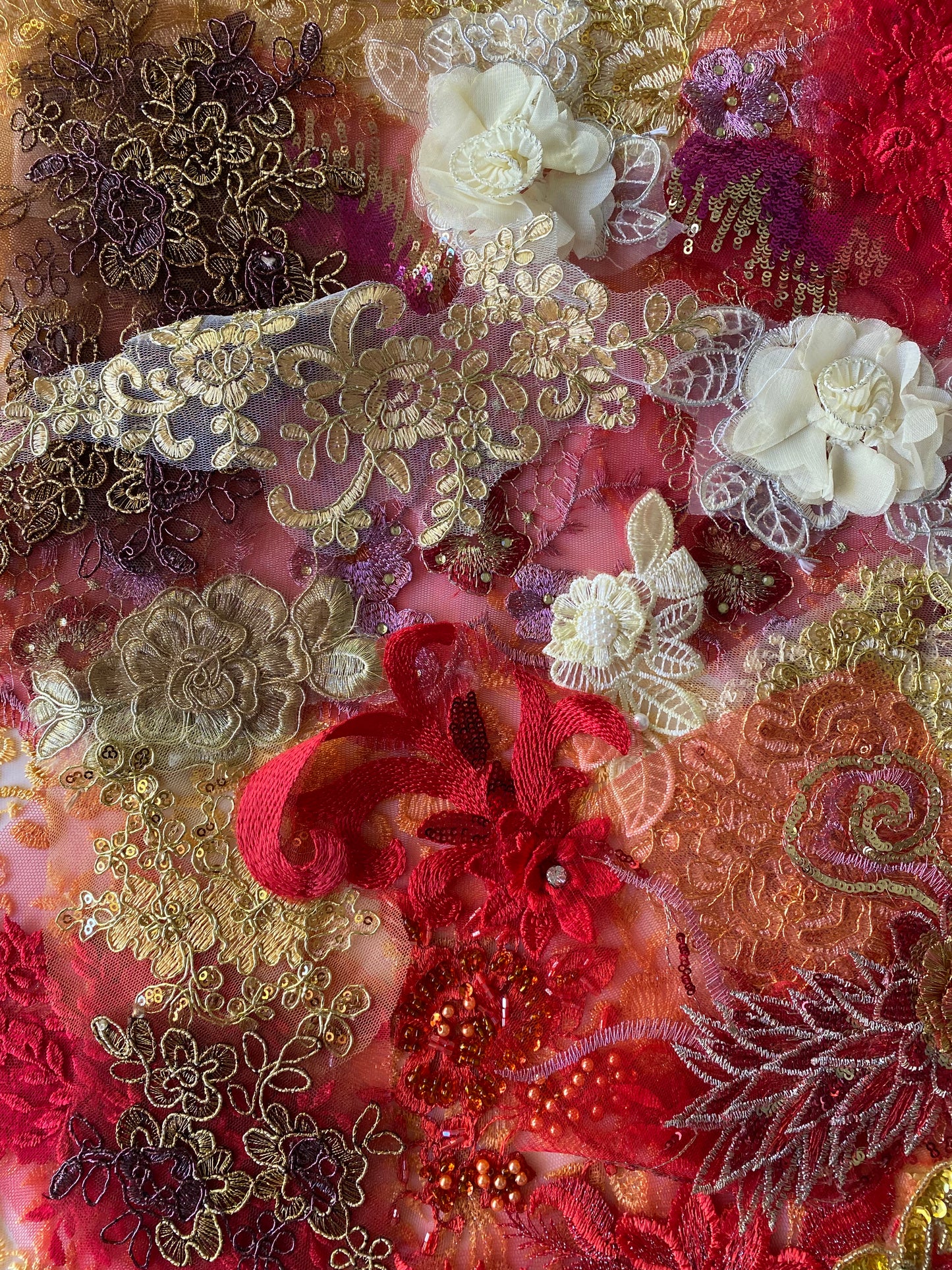 Lace Remnants -Red and Gold