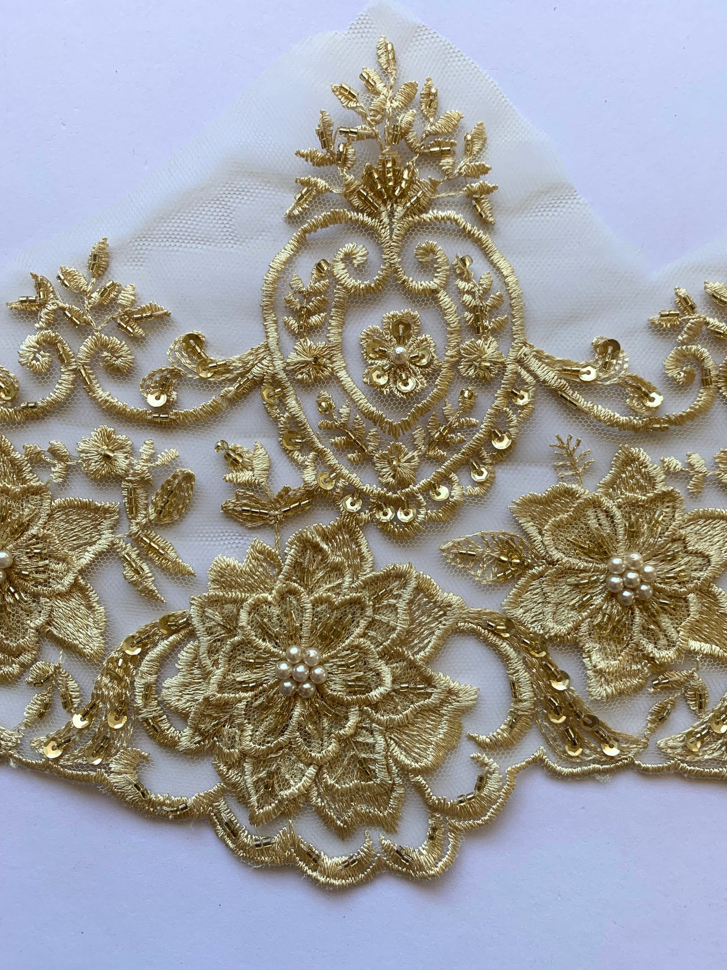 Leia Beaded Lace Border - Gold