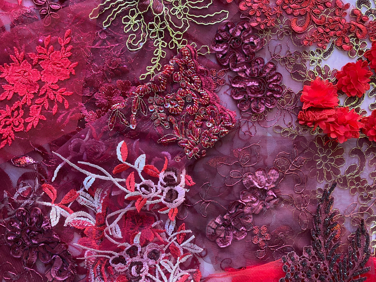 Lace Remnants -Wine and Red Mix