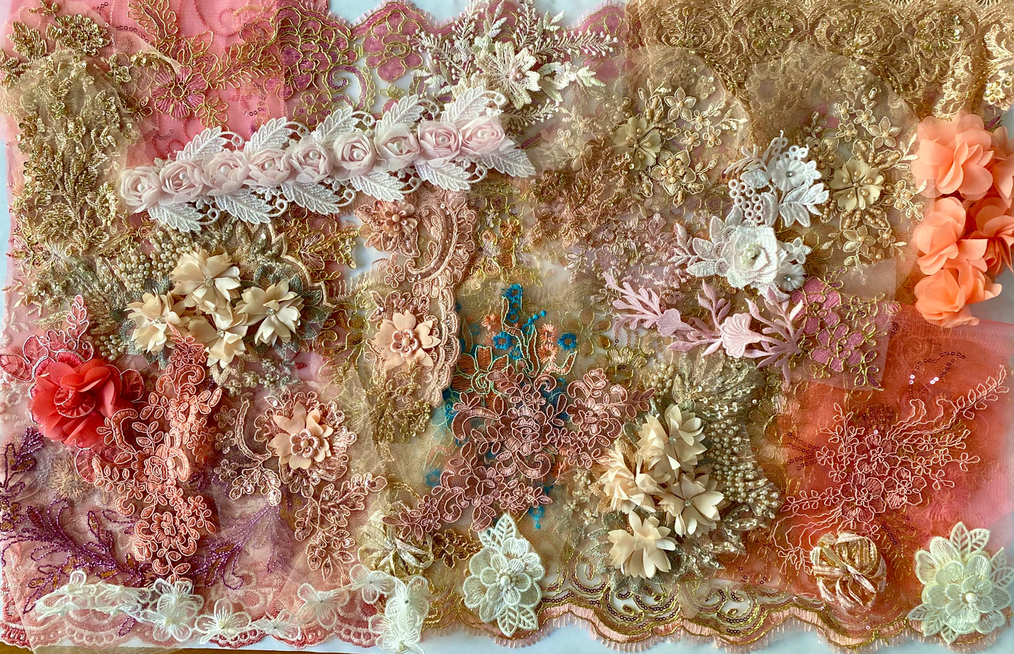 Lace Remnants -Coral Peach and Pink Mix