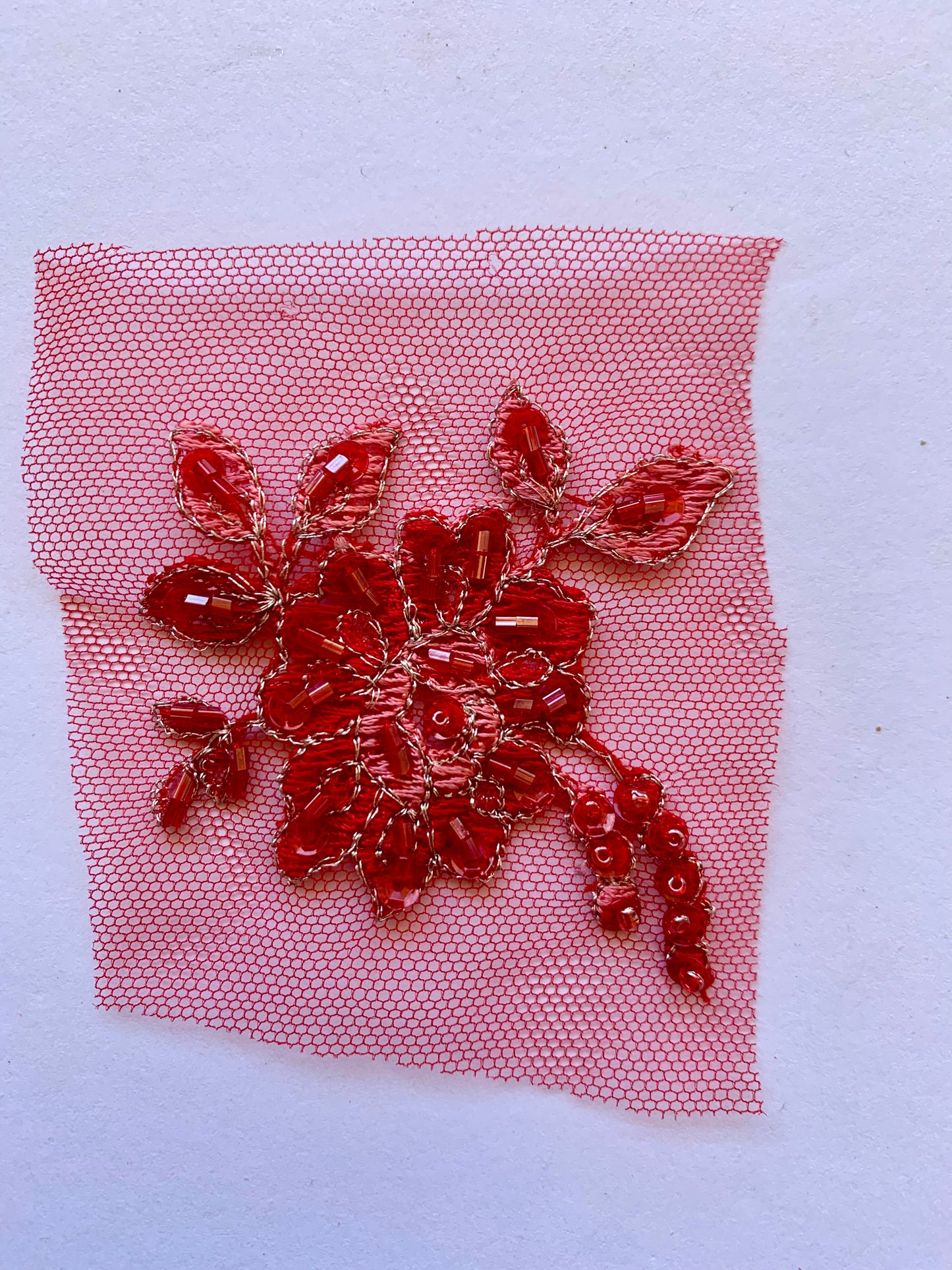 Delicate Beaded Lace Border - Red