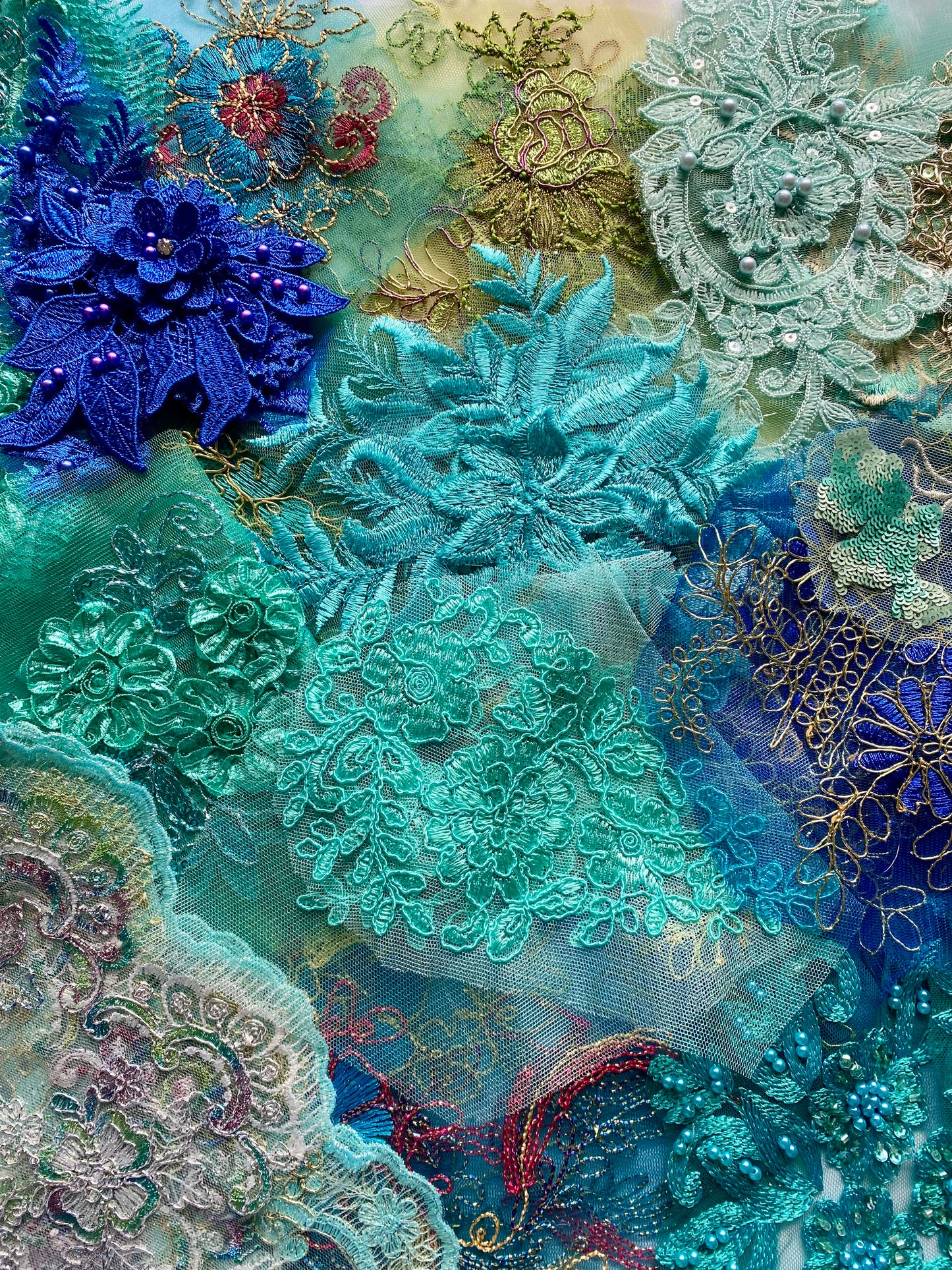 Lace Remnants -Blue and Green Mix