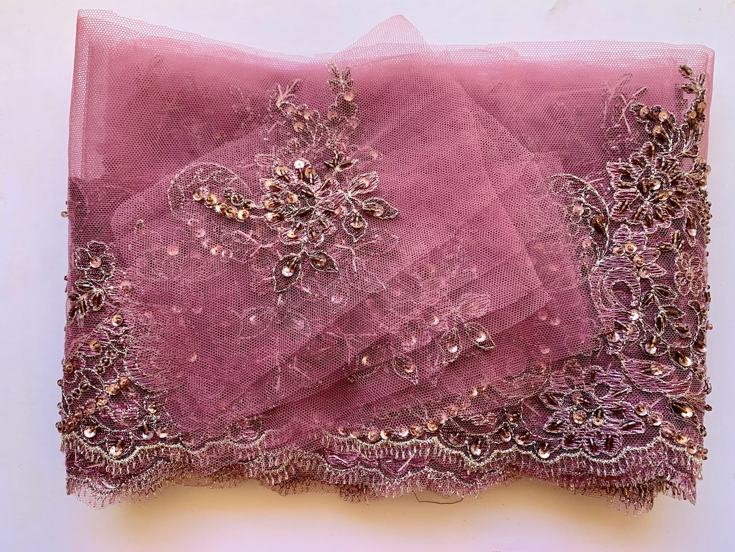 Delicate Beaded Lace Border - Purple Mauve