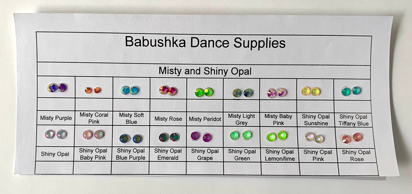 Misty and Shiny Opal Rhinestones- Colour Chart
