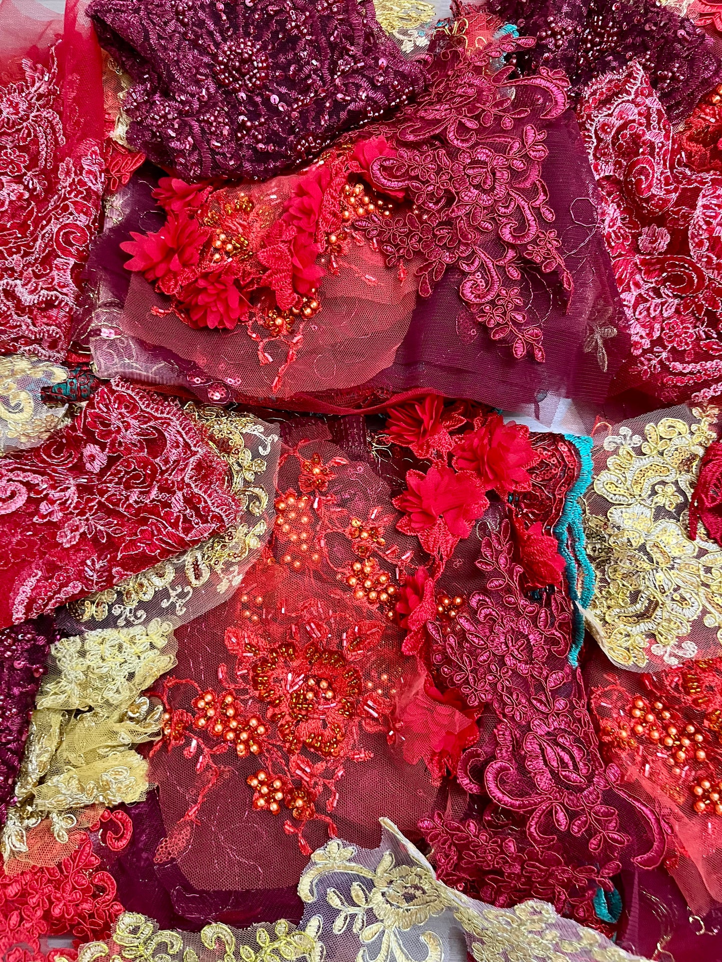Lace Remnants -Red and Gold