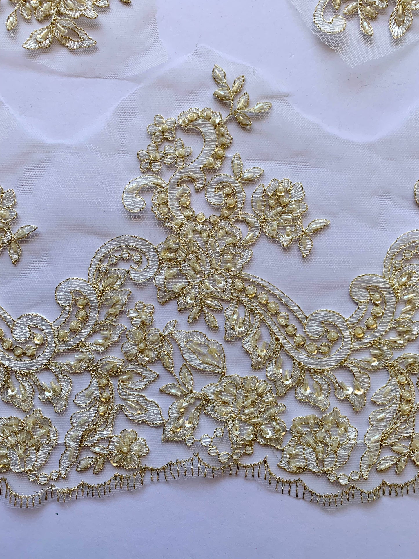 Mia Beaded Lace Border - Cream