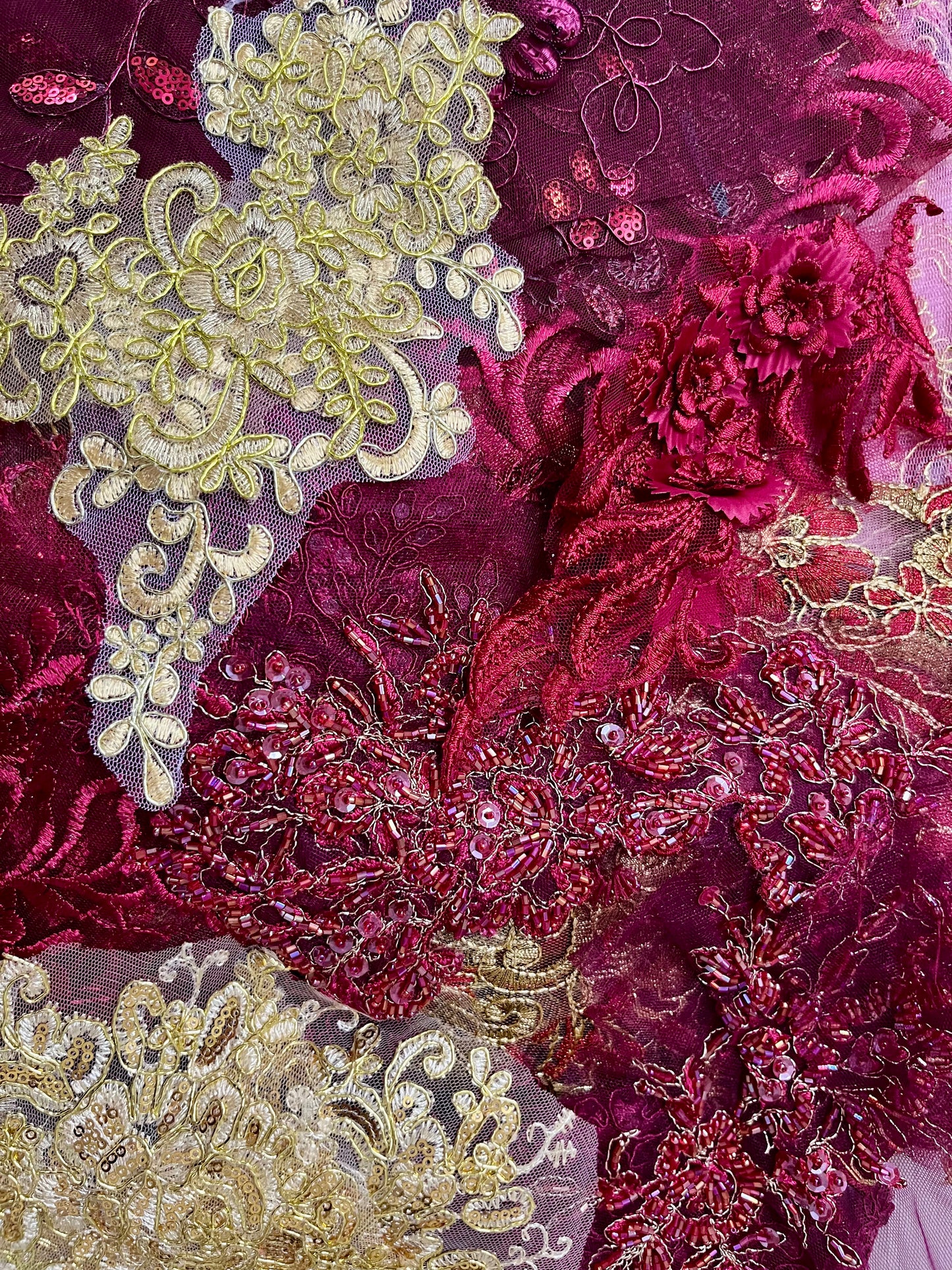 Lace Remnants -Wine and Gold