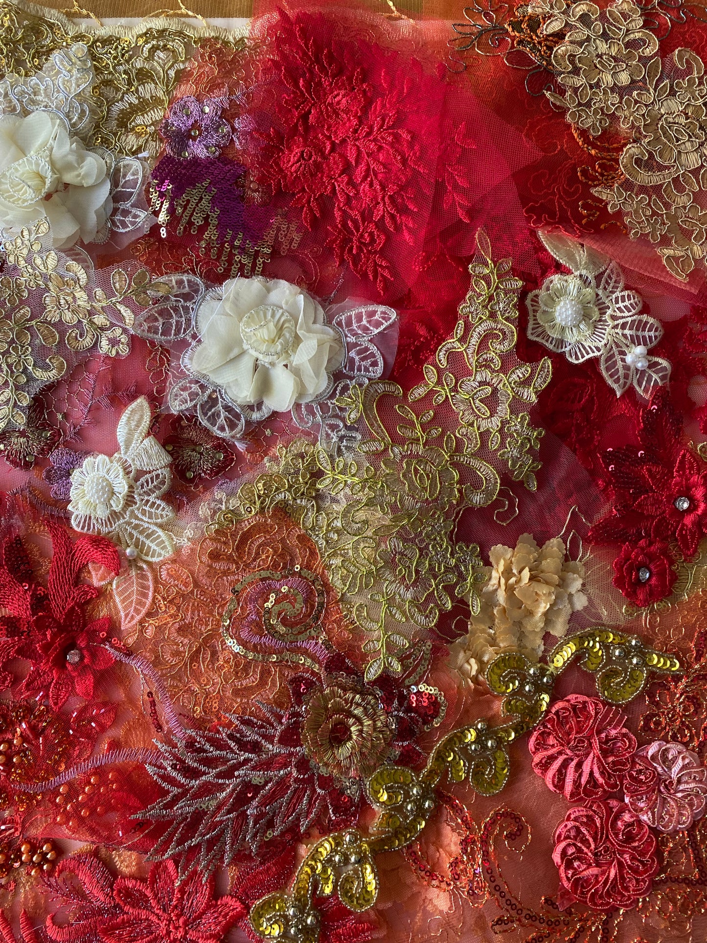 Lace Remnants -Red and Gold