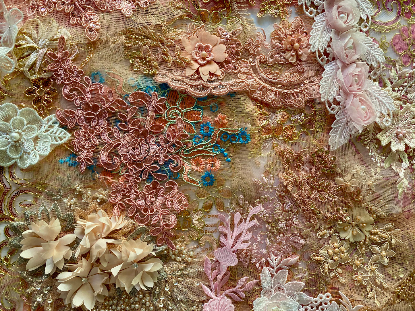 Lace Remnants -Coral Peach and Pink Mix