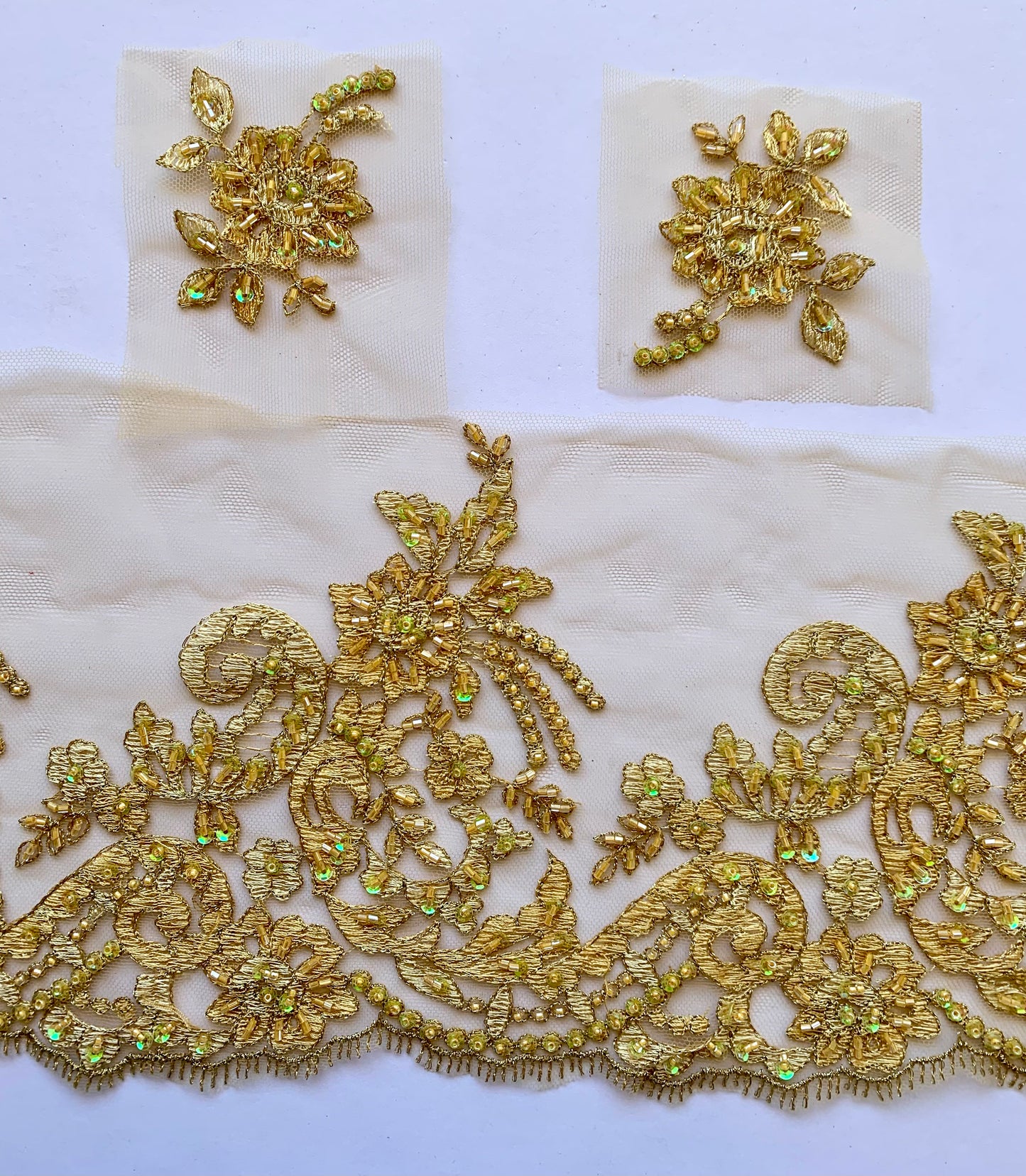 Delicate Beaded Lace Border - Gold AB