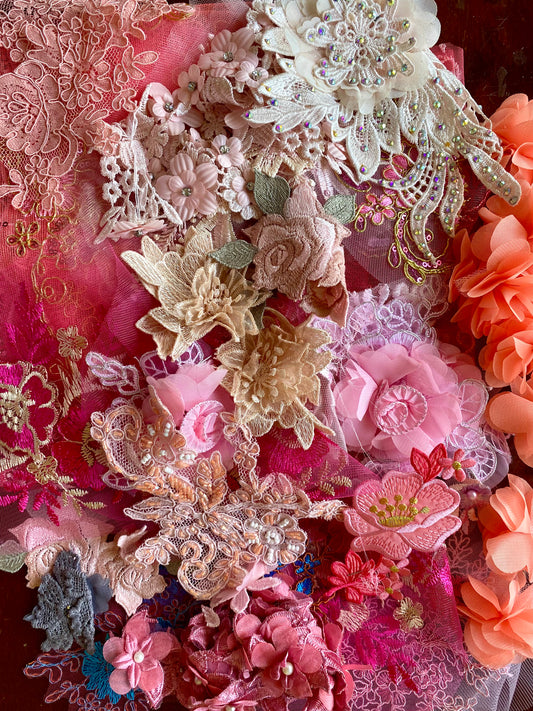Lace Remnants -Coral Pink Mix