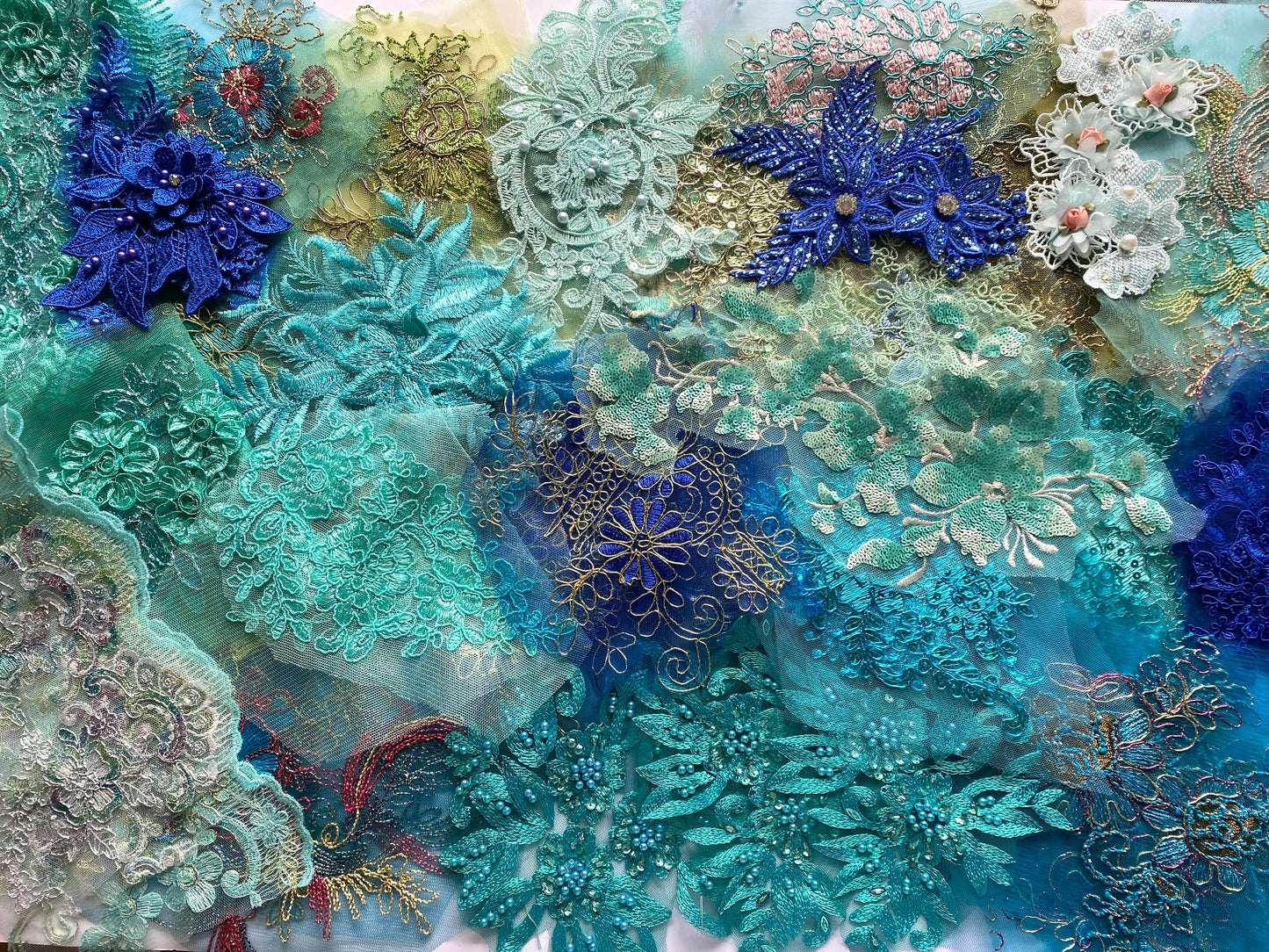 Lace Remnants -Blue and Green Mix