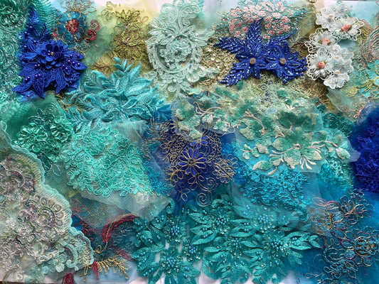 Lace Remnants -Blue and Green Mix