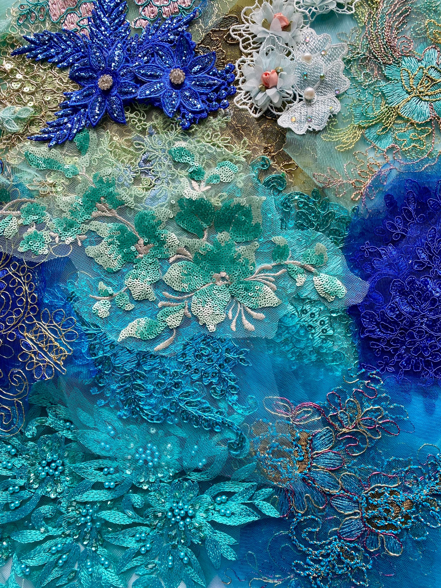 Lace Remnants -Blue and Green Mix