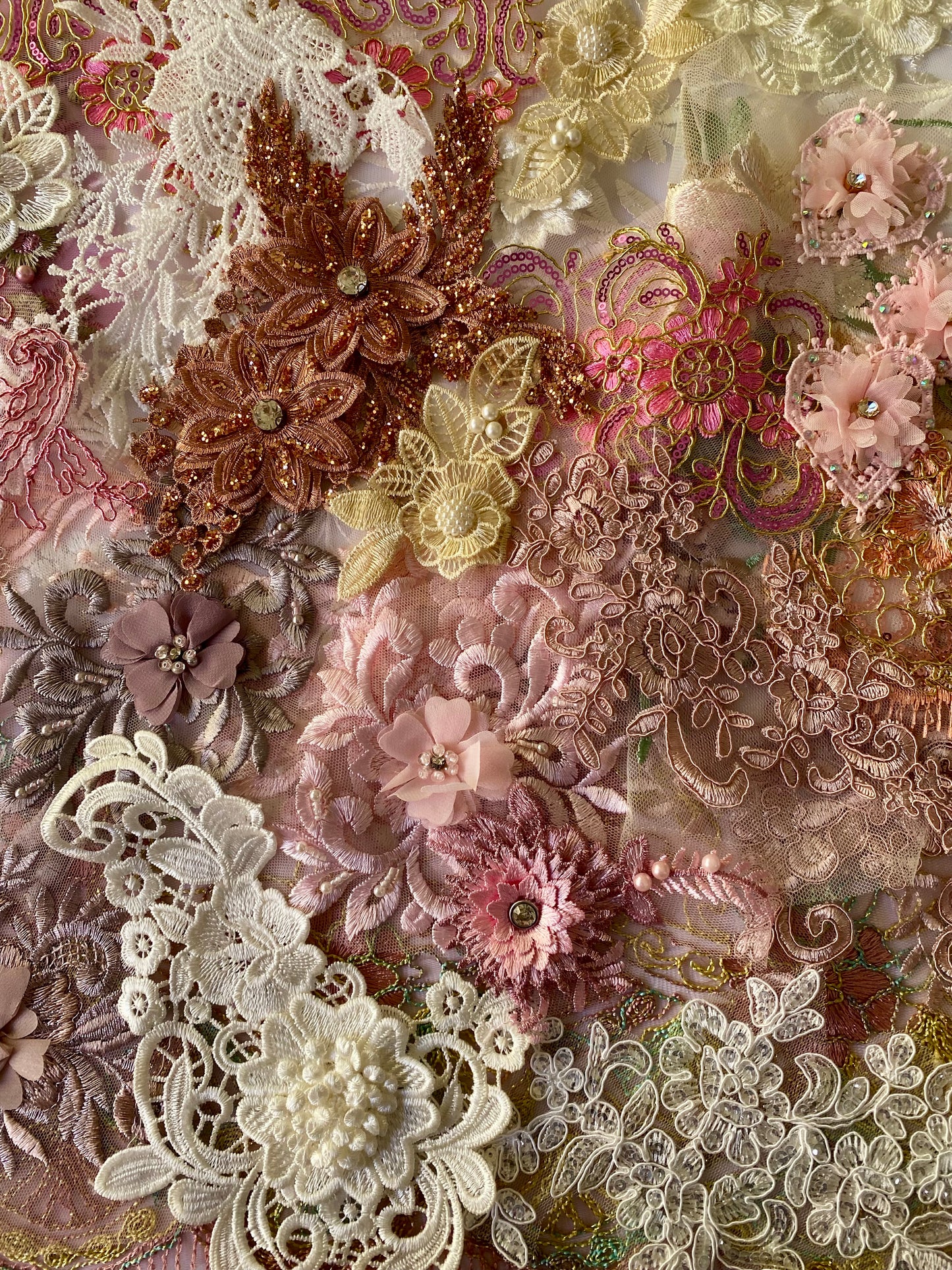 Lace Remnants -Dusky Pink and Peach Mix