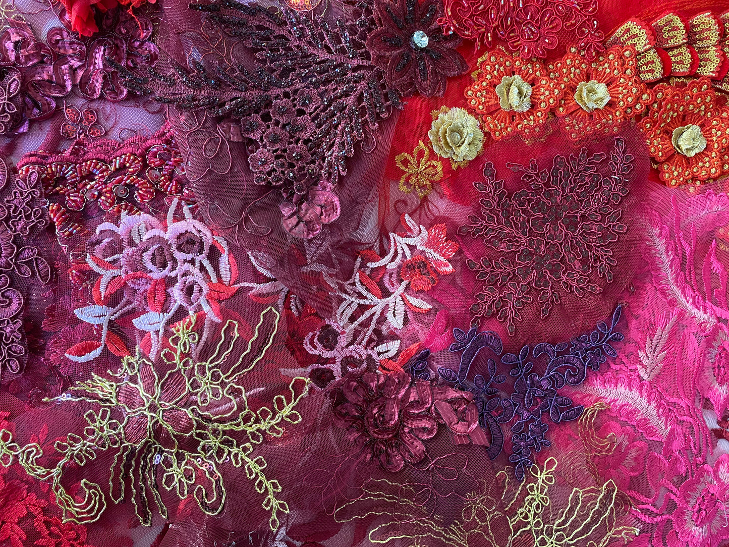 Lace Remnants -Wine and Red Mix