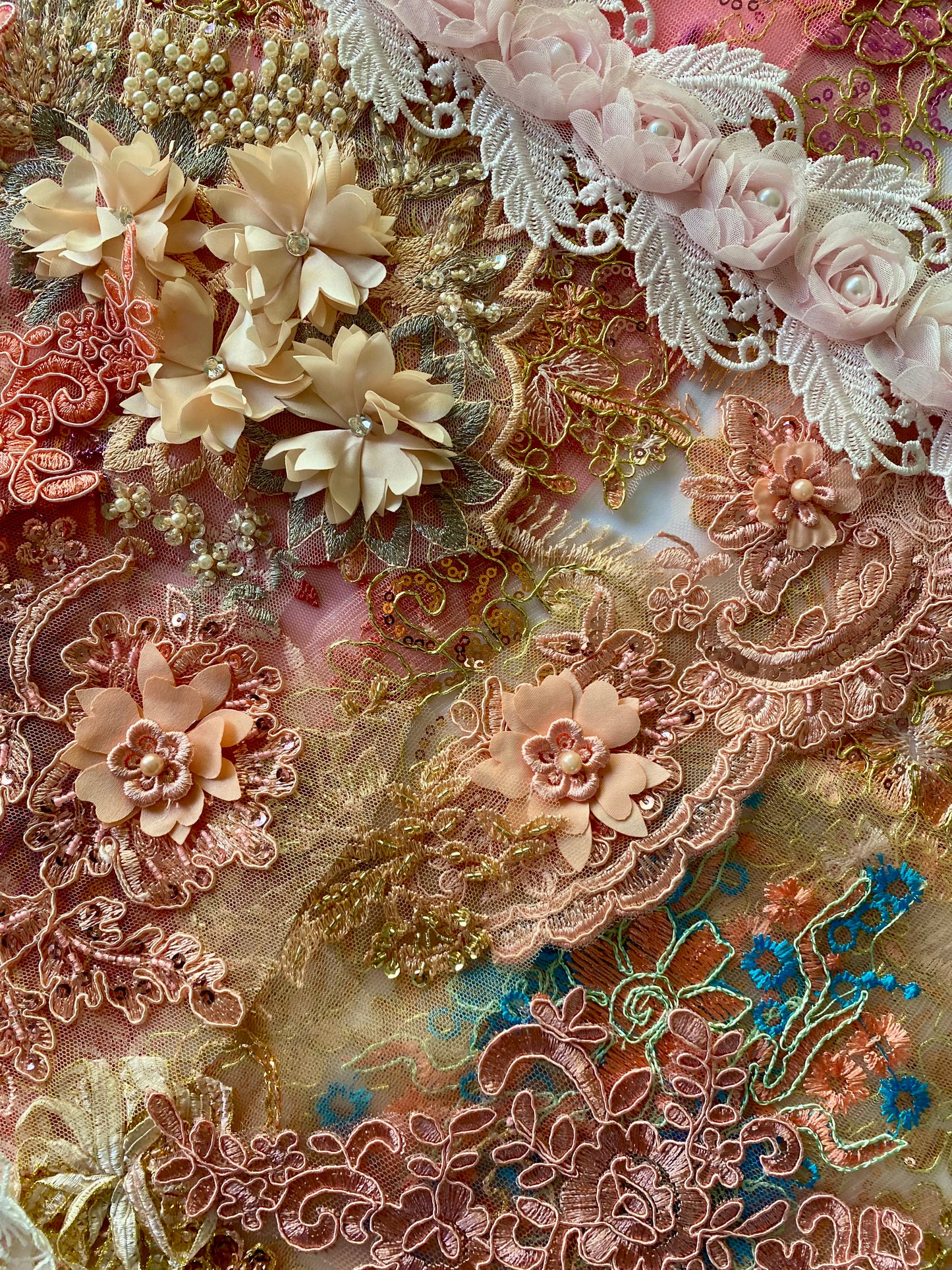 Lace Remnants -Coral Peach and Pink Mix