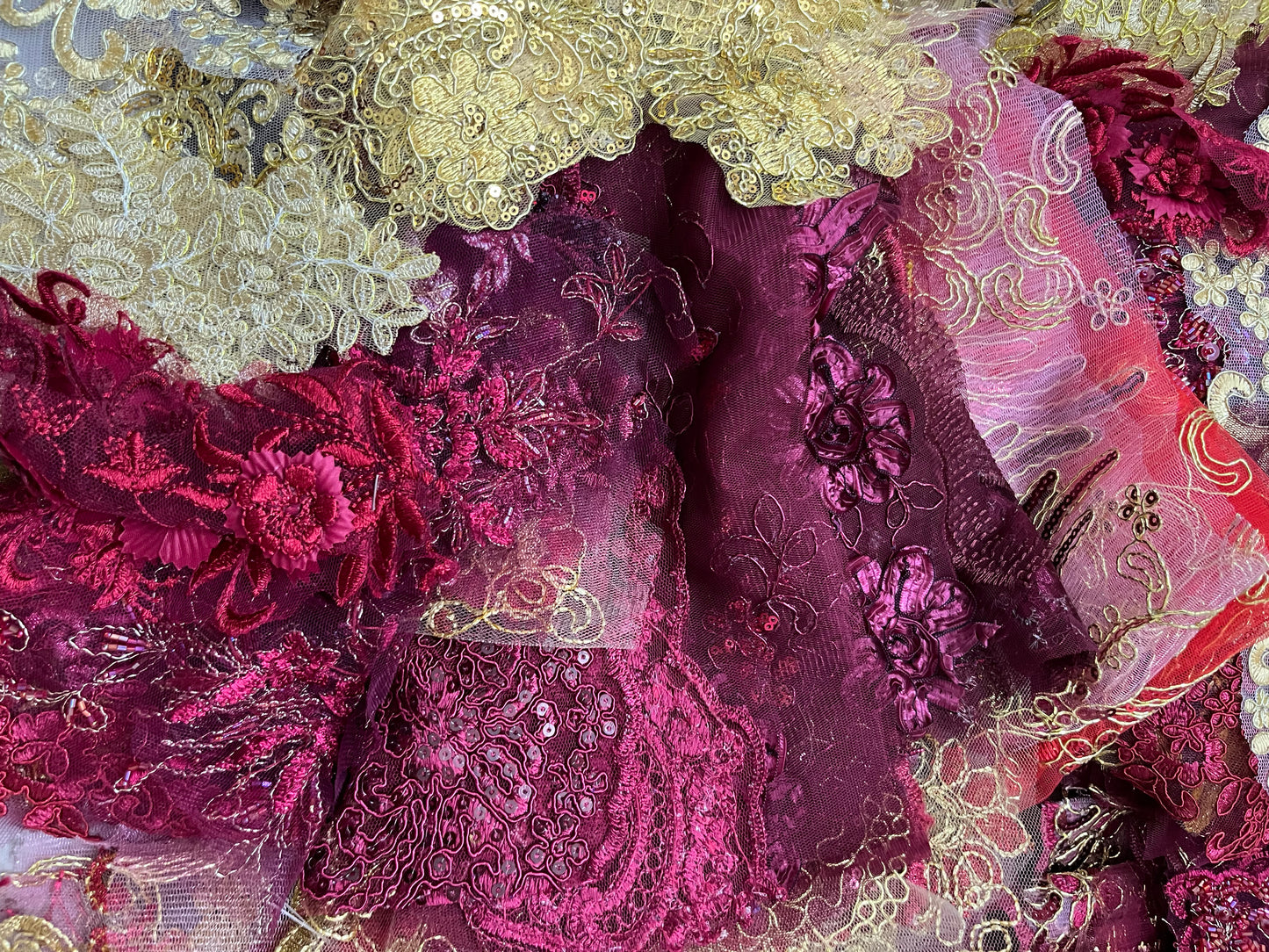 Lace Remnants -Wine and Gold