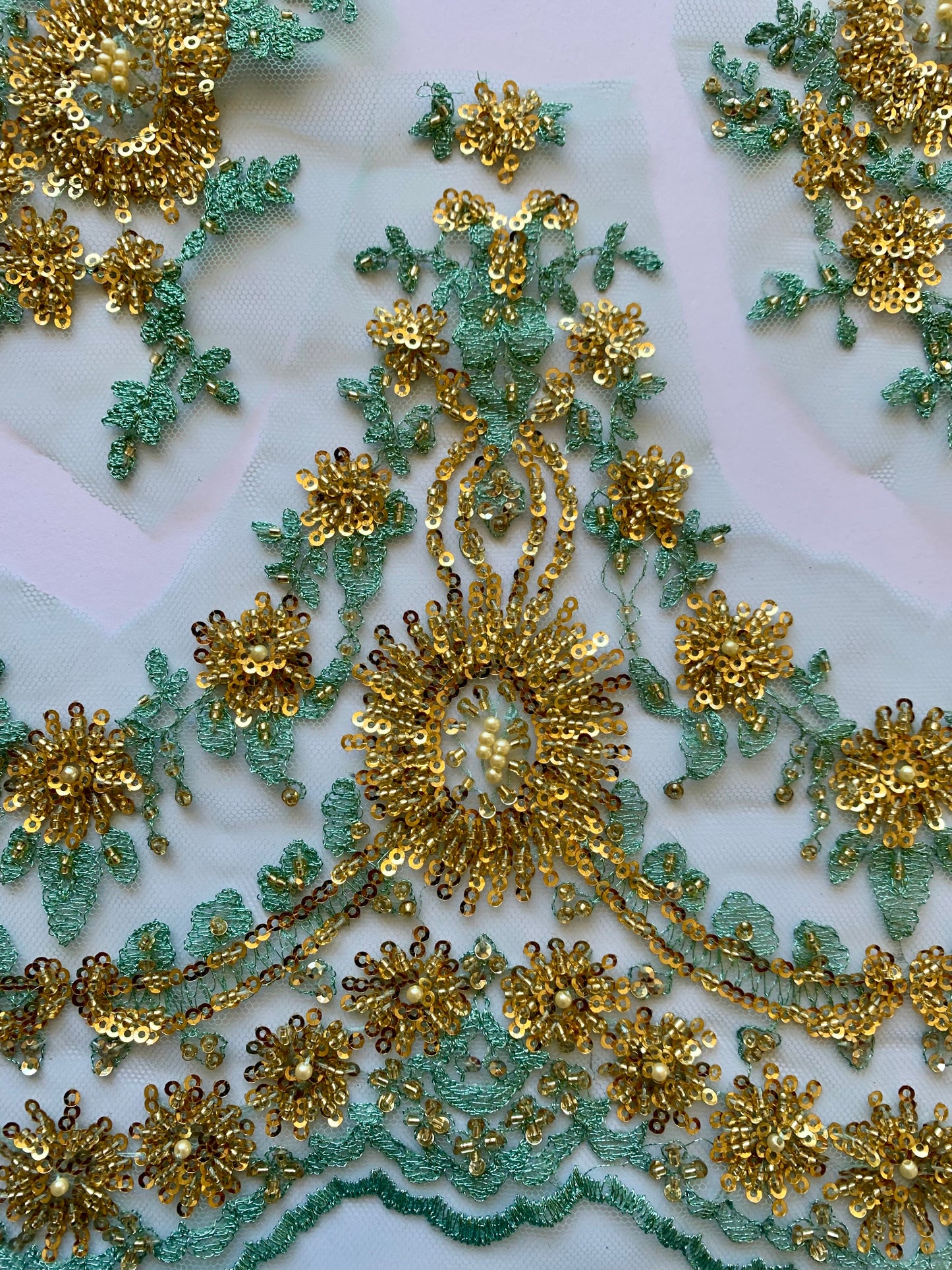 Beaded Lace Border - Mint and Gold