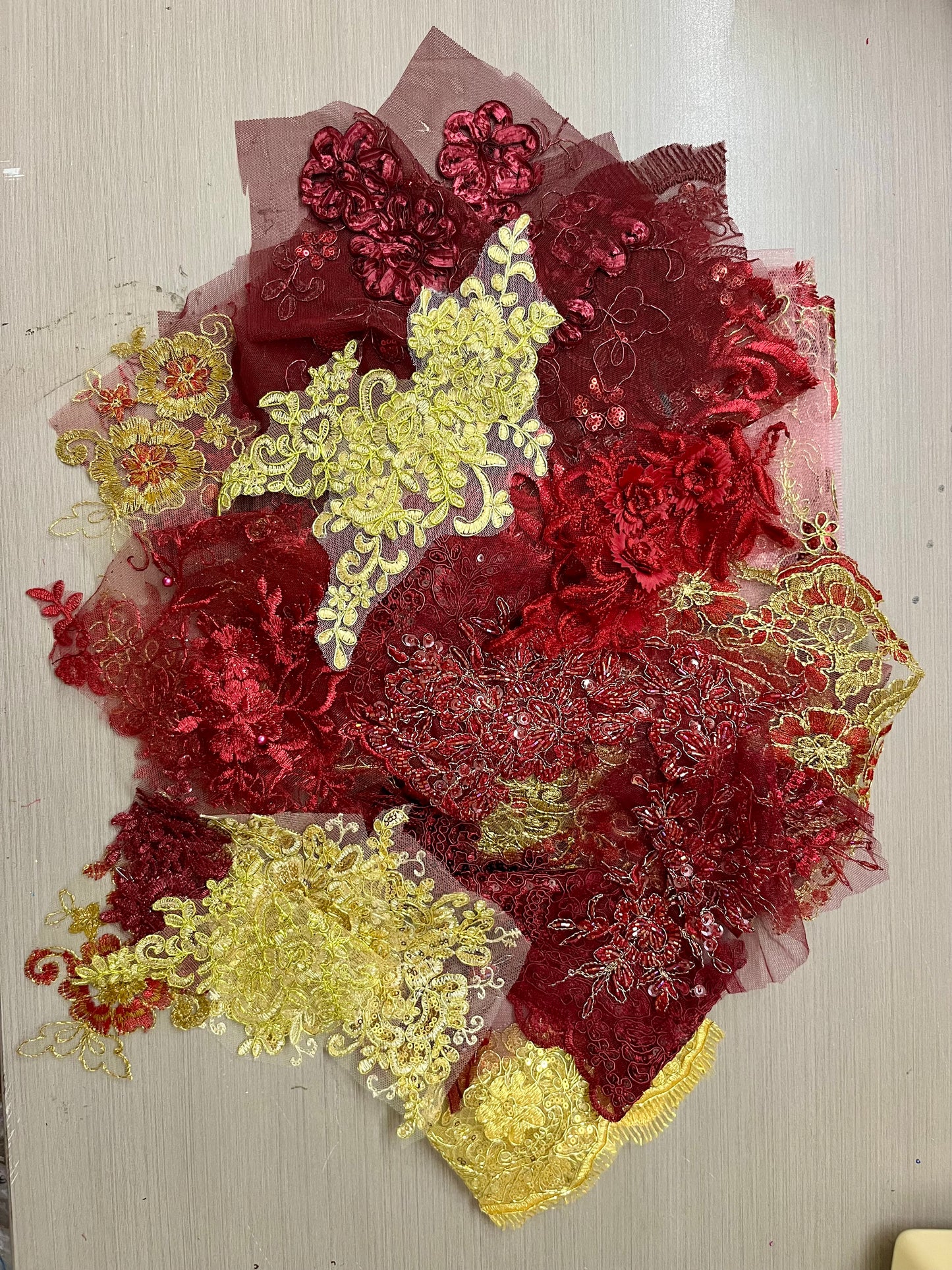 Lace Remnants -Wine and Gold