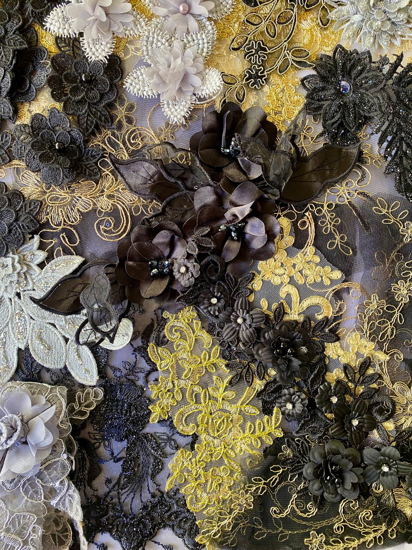 Lace Remnants -Black, Gold and Silver