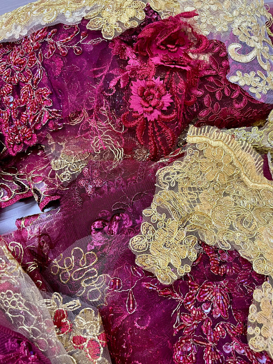 Lace Remnants -Wine and Gold