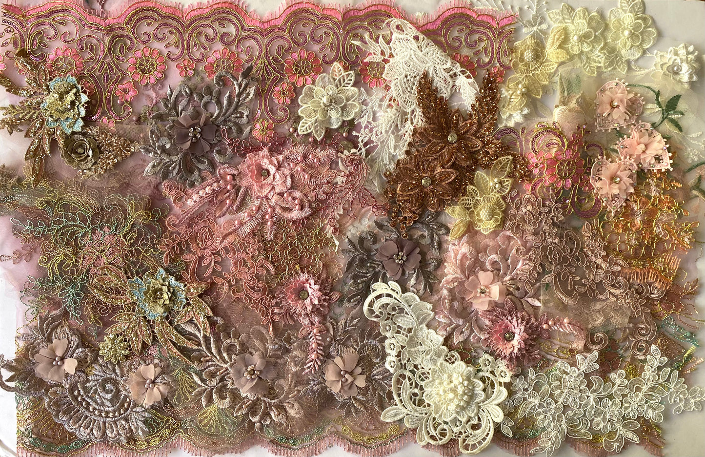 Lace Remnants -Dusky Pink and Peach Mix