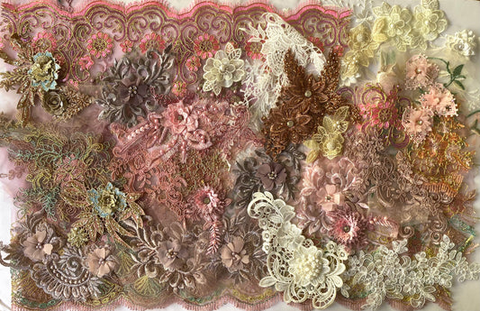 Lace Remnants -Dusky Pink and Peach Mix