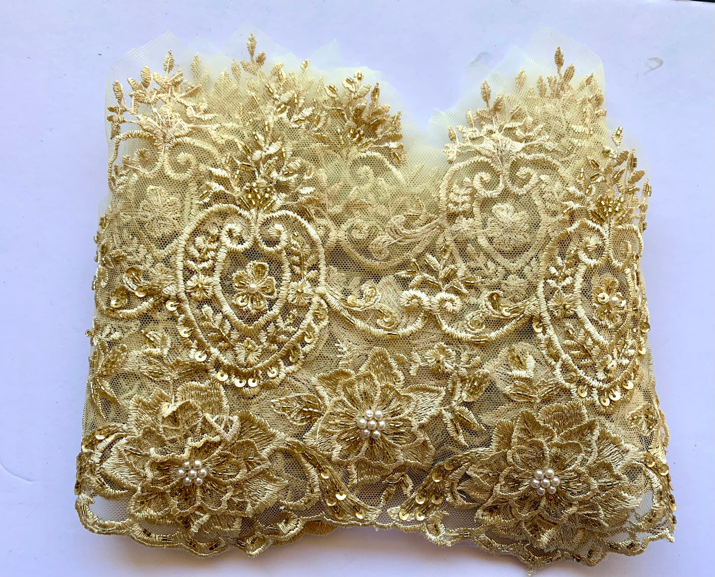 Leia Beaded Lace Border - Gold