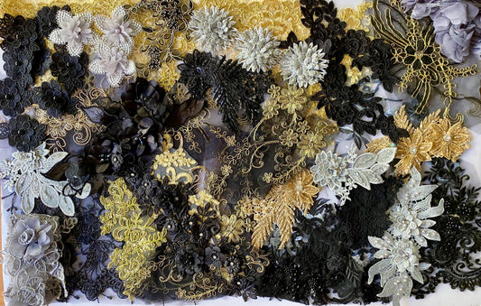 Lace Remnants -Black, Gold and Silver