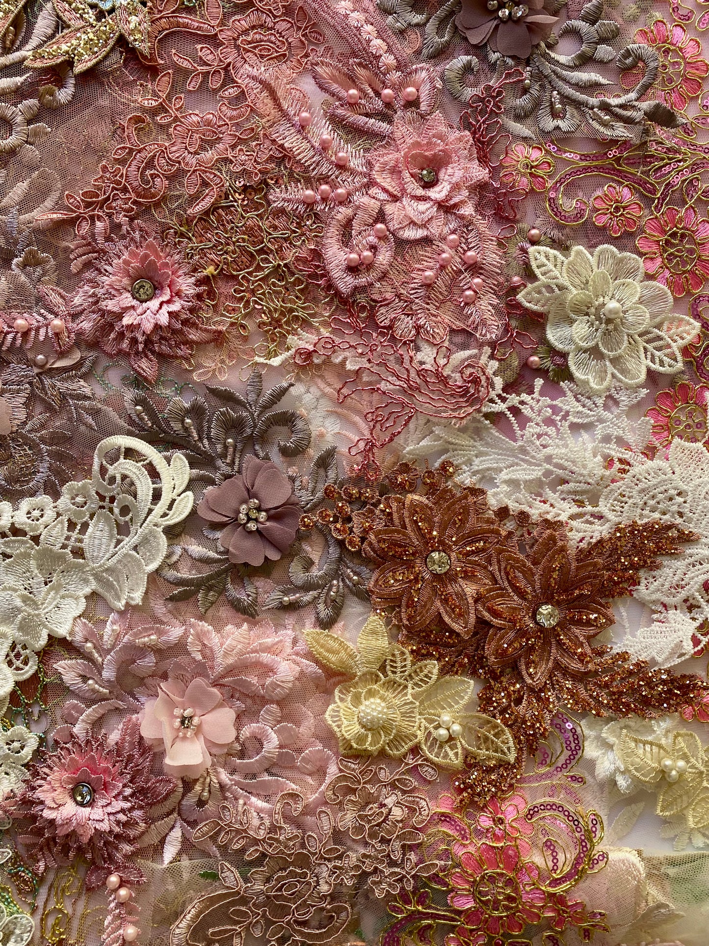 Lace Remnants -Dusky Pink and Peach Mix