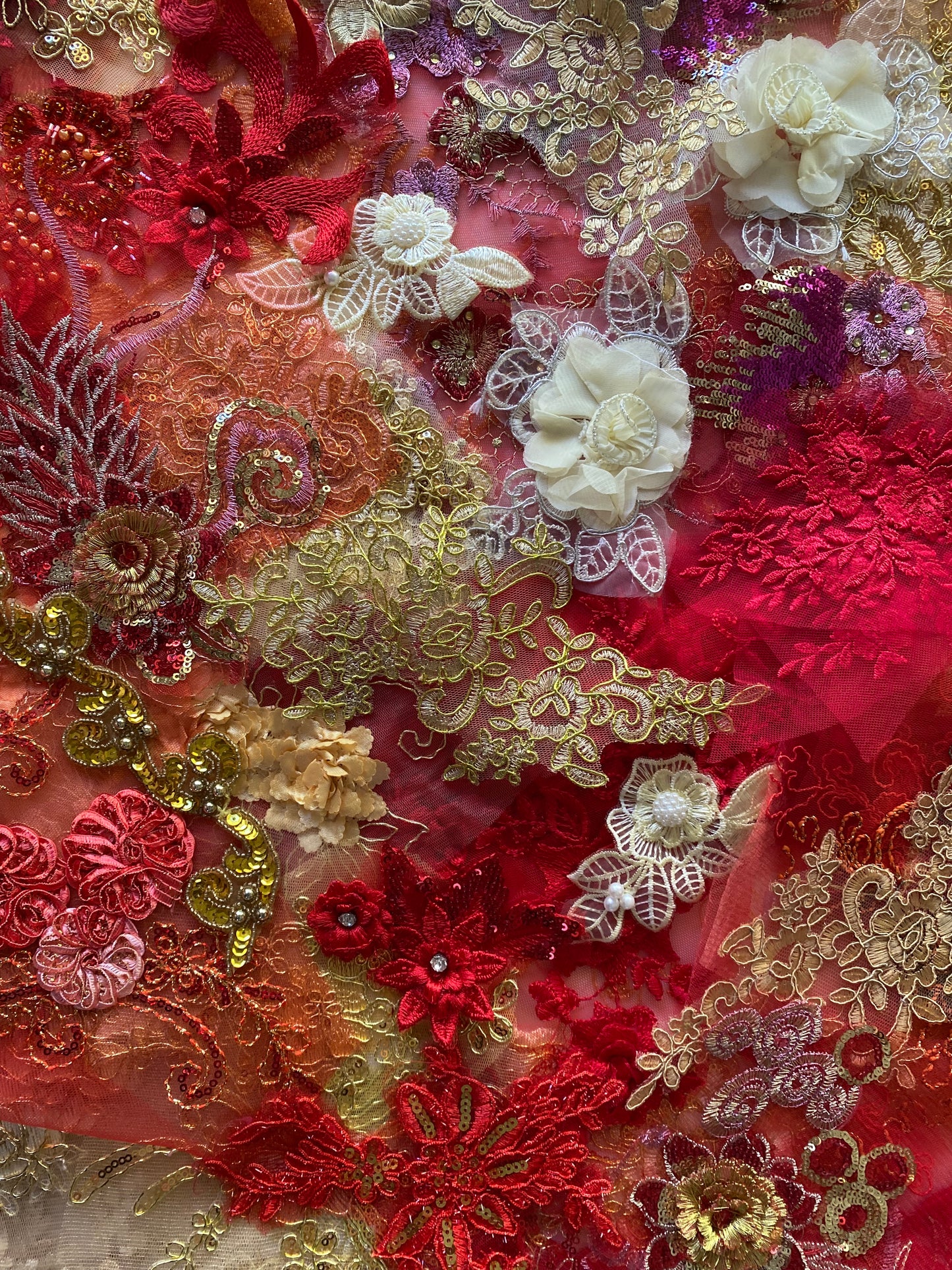 Lace Remnants -Red and Gold