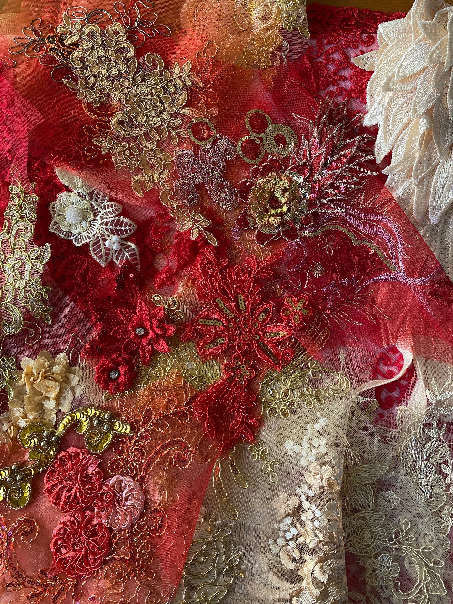 Lace Remnants -Red and Gold