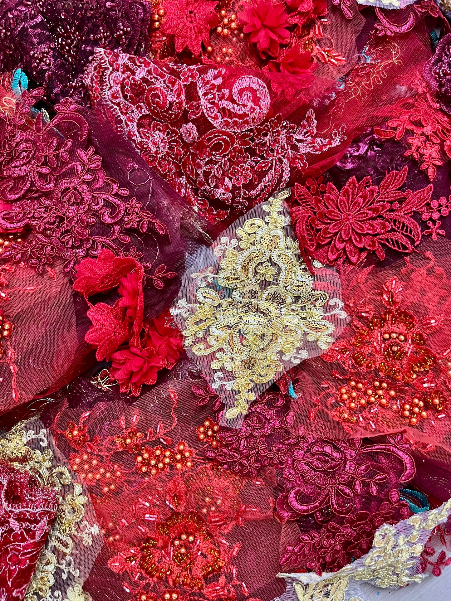 Lace Remnants -Red and Gold