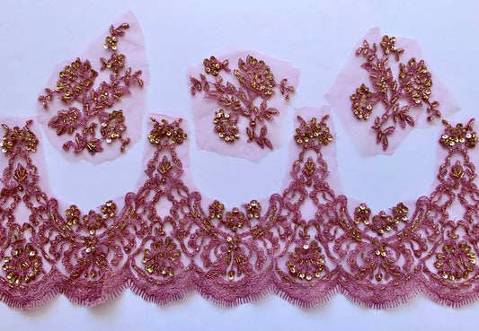 Iris Beaded Lace Border - Mauve