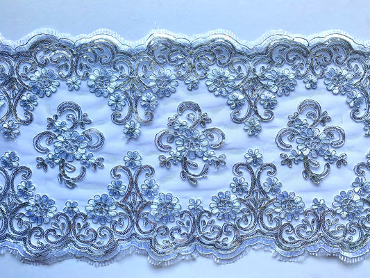 Lily Lace Border - Silver and White