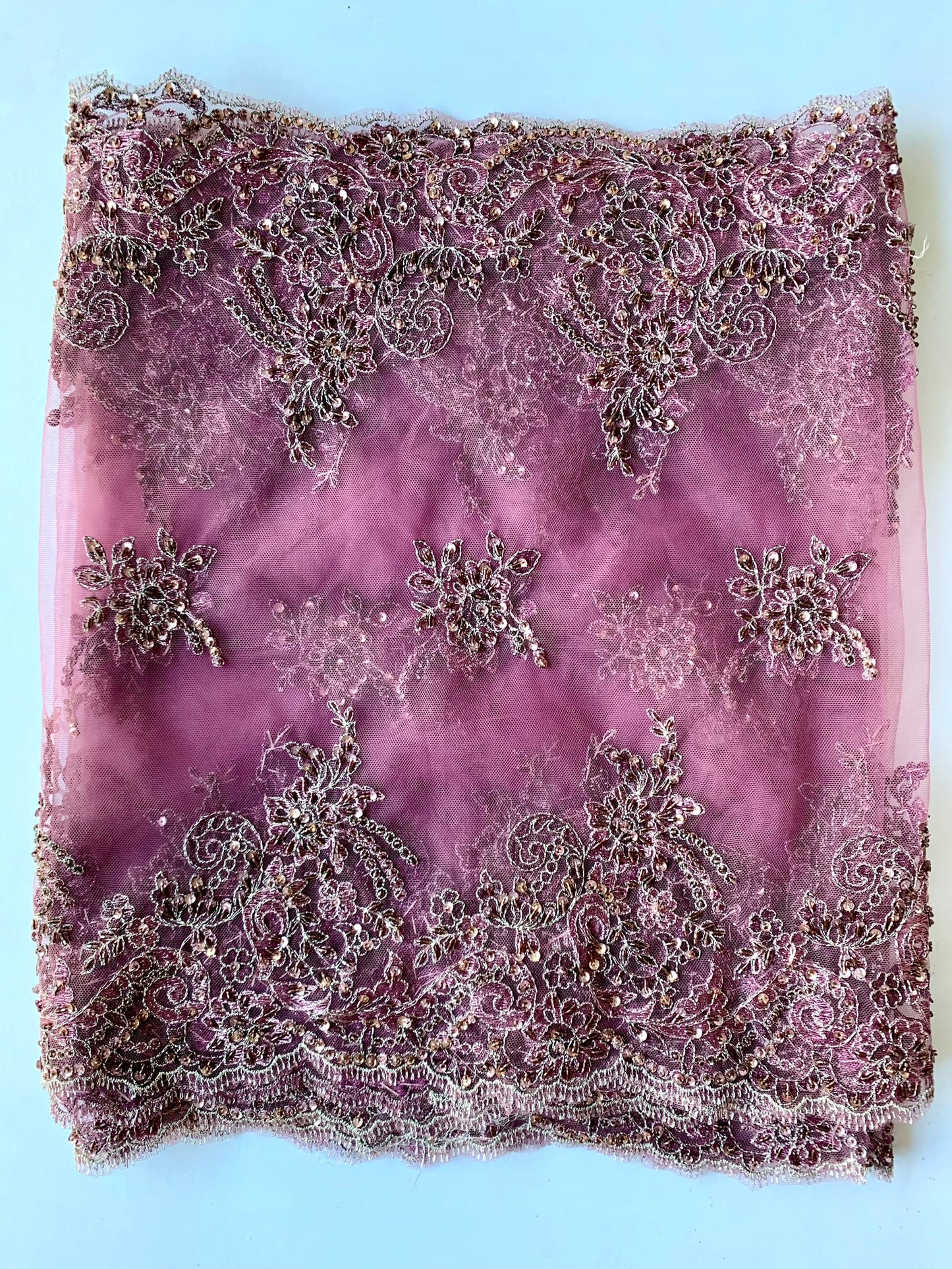 Delicate Beaded Lace Border - Purple Mauve