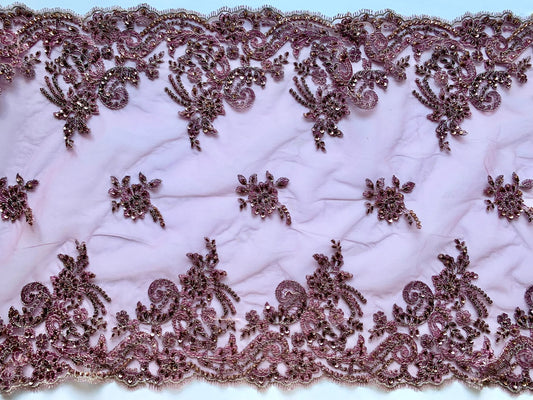 Delicate Beaded Lace Border - Purple Mauve