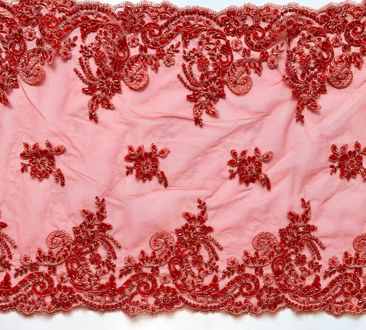 Delicate Beaded Lace Border - Red
