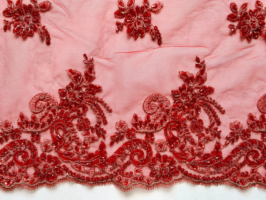 Delicate Beaded Lace Border - Red