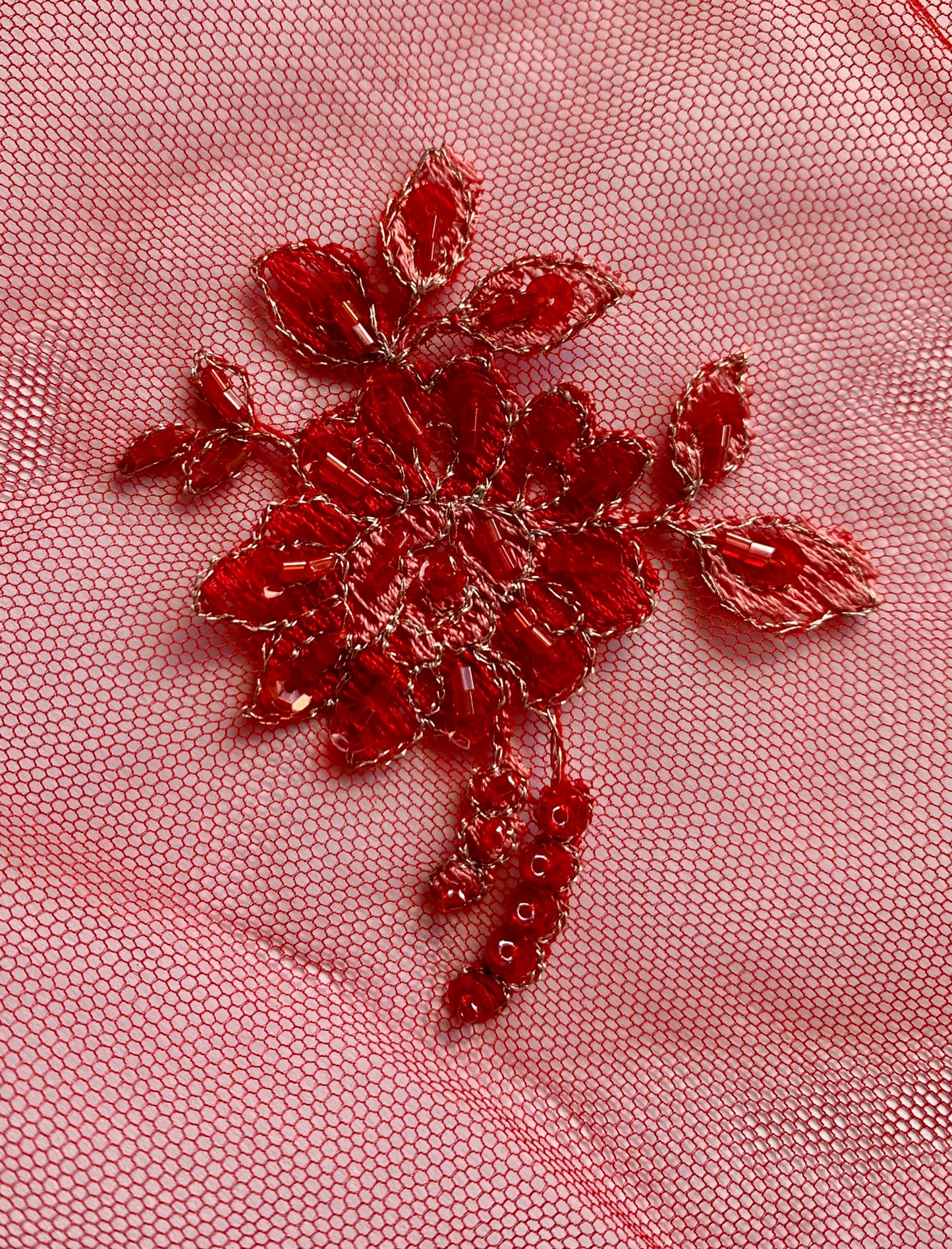 Delicate Beaded Lace Border - Red