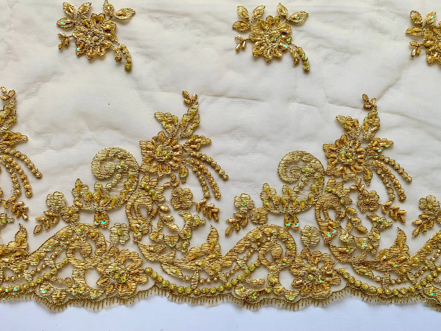 Delicate Beaded Lace Border - Gold AB