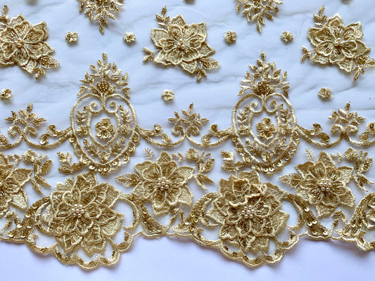 Leia Beaded Lace Border - Gold