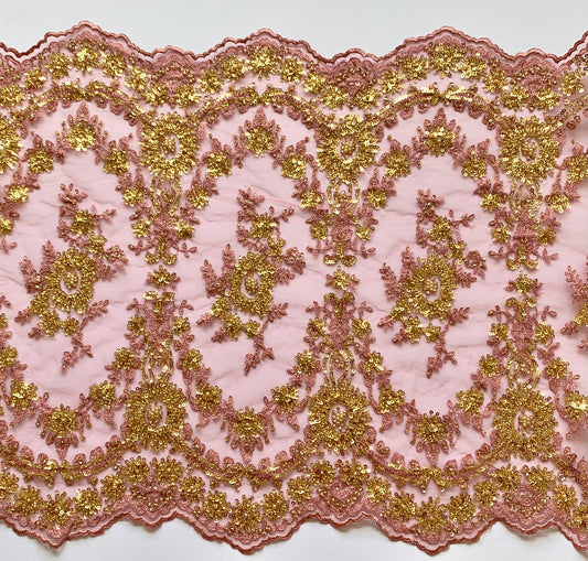 Beaded Lace Border - Pink and Gold