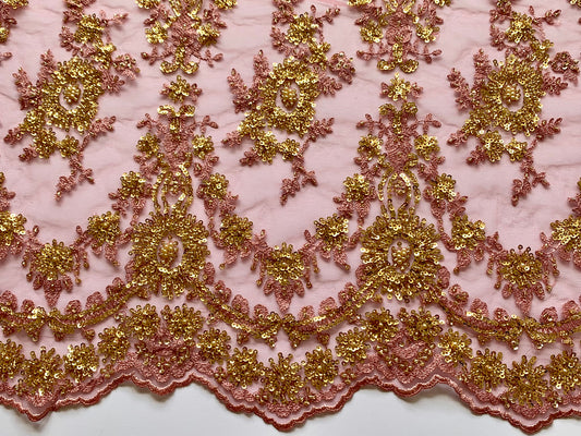 Beaded Lace Border - Pink and Gold