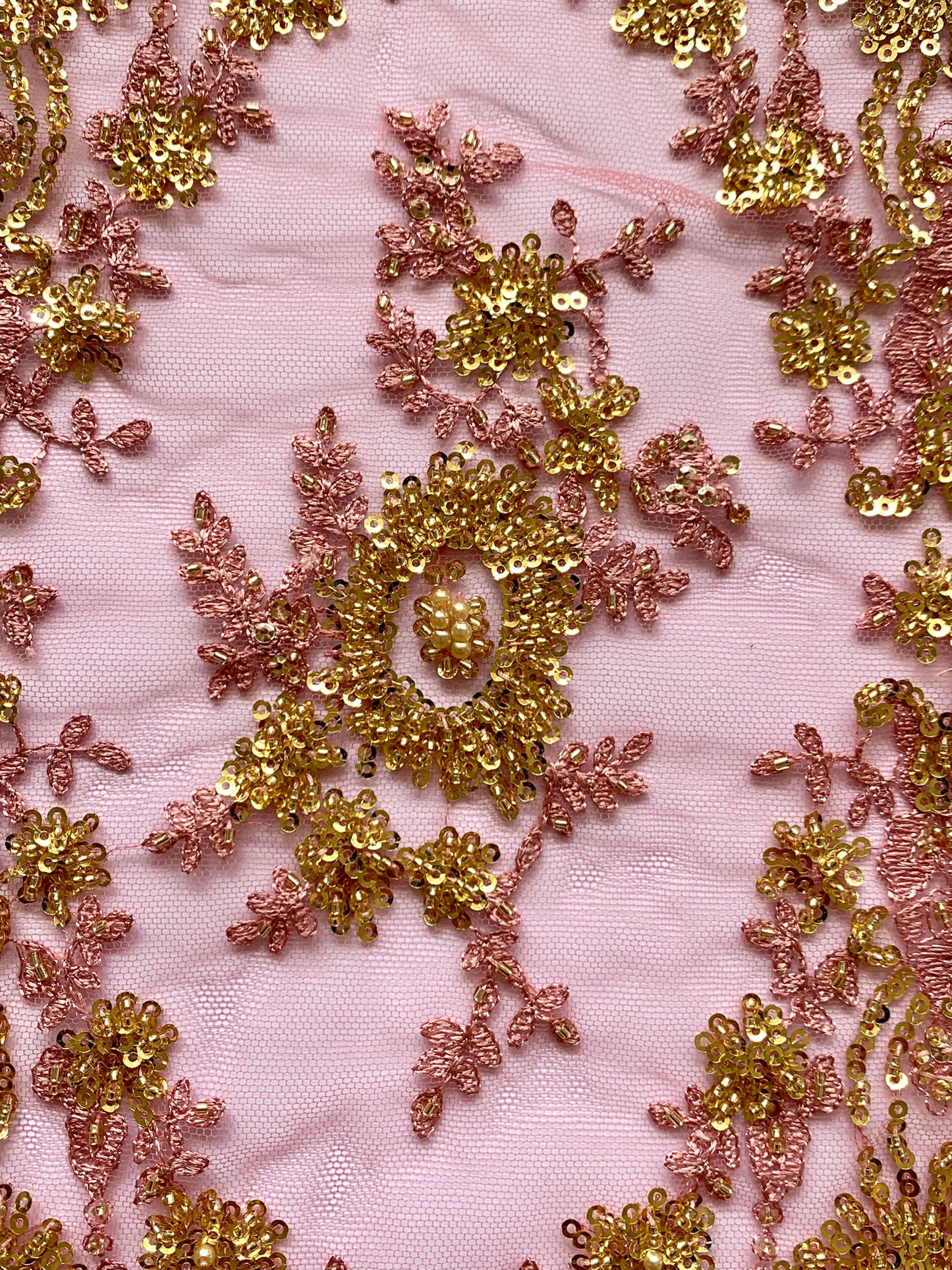 Beaded Lace Border - Pink and Gold